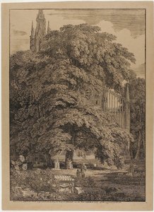 Mezarlı Bir Meşe Korusunun Arkasındaki Gotik Kilise by Karl Friedrich Schinkel