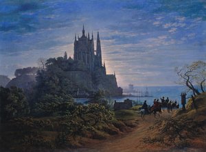 Deniz Kenarındaki Bir Kayanın Üzerindeki Gotik Kilise, 1815 by Karl Friedrich Schinkel