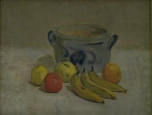 Gri Kavanoz, Elma ve Muz ile Natürmort by Karl Isakson