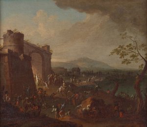 Bir şehir kapısı önünde fuar by Karl Josef Aigen
