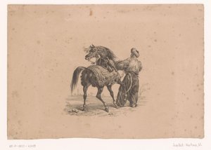 Osmanlı Elbiseli At ve Ayakta Adam Atlar ve Biniciler (dizi adı) by Karl Loeillot Hartwig