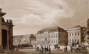Unter den Linden, Berlin. Sağda Prinzessinenpalais ve solda Kommandatur ile Neue Wache