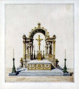Neo-Klasik Yüksek Altar için Tasarım (kalem ve mürekkep ve kağıt üzerine sulu boya) by Karl Ludwig Wilhelm Zanth