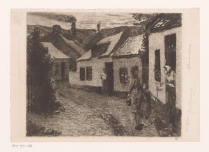 Anne ve kızı bir işçi sınıfı mahallesinde kapı kapı dolaşıyorlar by Karl Meunier