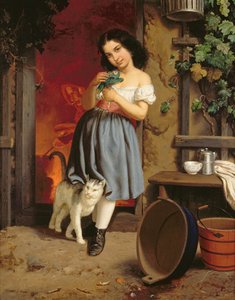 Kedili Genç Kız, 1866 tuval üzerine yağlı boya by Karl Nahl