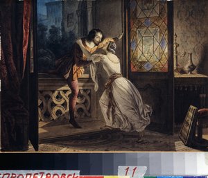 Romeo ve Juliet (Romeo ve Juliet). Gizli bir randevuda bir kadın bulmak için balkona tırmanan bir adam. Karl Pavlovich Briullov