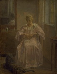 Genç bir kız, Sophie Lofthus, köpeğiyle