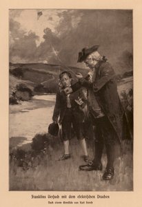 Benjamin Franklin yıldırım araştırması (lito) by Karl Storch