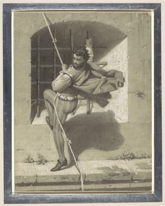 Benvenuto Cellini, düğümlü kumaşlardan bir ip üzerinde Roma'daki Castel Sant'Angelo'dan kaçıyor by Karl Theodor Piloty