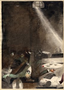 ""Le the de cinq heures a la morgue"" (Morgda Beş Çayı) Gravure de Karlis Padegs (1911-1940) - 1935 Dim 34x24 cm Cumhuriyet Letonya Devlet Sanat Müzesi, Riga Lettonie by Karlis Padegs