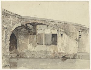 Rıhtımın altında bir ev veya mahzen pencereleri olan eski köprü by Kasparus Karsen