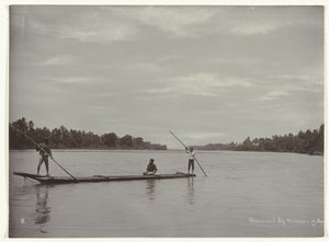 Uzun bir kütük tekne ile bir nehri geçmek Kreteg