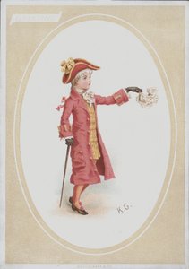 Kırmızı takım elbiseli çocuk, mendil sallıyor (renkli litho) by Kate (after) Greenaway
