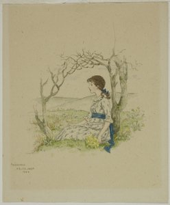 Çuha çiçeği ile oturan kız by Kate Greenaway