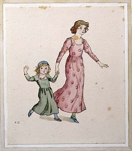 Parti Elbiseli İki Küçük Kız (kağıt üzerine sulu boya) by Kate Greenaway