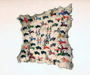 Kuzey Amerika Shoshone Kızılderilisine ait geyik derisi, Buffalo avını gösteriyor, 20. yüzyıl by Katsikodi