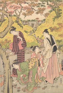 Piknik Partisinde Bir Genç Adam, İki Genç Kadın ve Bir Kız, yaklaşık. 1789. by Katsukawa Shuncho
