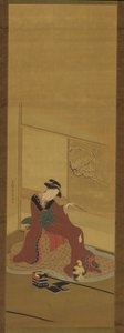 İç mekan: bir kız ve bir kedi yavrusu, Edo dönemi, 18. yüzyılın sonları. by Katsukawa Shuncho