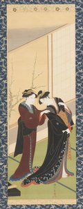 İç mekan: Bir kızın giyinmesine yardım eden bir kadın, Edo dönemi, 1726-1792.