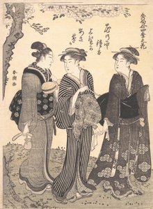 Bir Hizmetçinin Eşliğinde İki Kadın, 1780-1795. by Katsukawa Shuncho