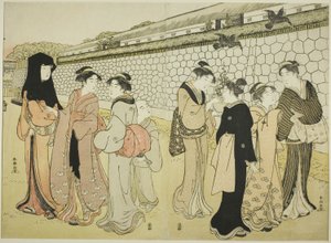 Hendek Yanında Yürüyen Kadınlar by Katsukawa Shuncho