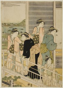 Yoshiwara Çayevinin Balkonunda Kadınlar by Katsukawa Shuncho
