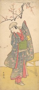 Dördüncü Iwai Hanshiro, Tahta Bir Bankın Yanında Duran Genç Bir Kız Olarak, ca. 1790 by Katsukawa Shun