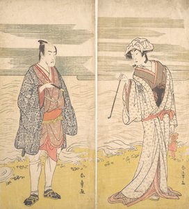 İki oyuncu: Dördüncü Matsumoto Koshiro Kısa Kimono Giyinmiş Bir Adam Olarak [solda], 1779.