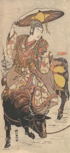 Aktör Matsumoto Koshiro IV, Kar Fırtınasında Bullock Üzerinde, yaklaşık. 1790. by Katsukawa Shunko