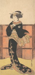 Dördüncü Iwai Hanshiro, Siyah Kimono Giyen Bir Kadın Olarak, ca. 1778 by Katsukawa Shunko