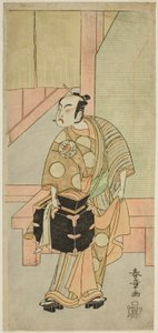 Oyuncu Ichimura Uzaemon IX, Play Fuji no Yuki Kaikei Soga'da Kuaför Komagata Ikkaku rolünde, Ichimura Tiyatrosu'nda İlk Ayda Gösterilen, 1770 by Katsukawa Shunsho
