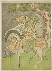 Oyuncu Matsumoto Koshiro II, Kagekiyo kılığında Haru wa Soga Akebono-zoshi Oyununda Omi Yawatanosuke kılığına girmiş, Nakamura Tiyatrosu