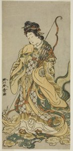 Aktör Nakamura Noshio I, Onno Aruji Hatsuyuki no Sekai Oyununda Enoshima Tanrıçaları Benzaiten rolünde, Onbirinci Ayda Morita Tiyatrosunda Oynandı, c.1773 (renkli tahta baskı; hosoban) by Katsukawa Shunsho