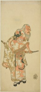 Aktör Otani Hiroemon III, "Hitokidori Harutsuge Soga" oyunundaki "Sukeroku" sahnesinde Hige no Ikyu rolünde ("The Soga Play: Bush Warbler tarafından Bahar Sezonunun Duyurusu") by Katsukawa Shunsho