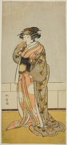 Aktör Yamashita Kinsaku II Leydi Kikusui olarak (Kikusui Gozen) (?) Kaeribana Eiyu Taiheiki (?) Oyununda Nakamura Tiyatrosu