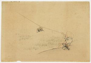 Bird Clapper ile Uçan Çiftçi Uçurtma, ca. 1850 (kağıt üzerinde mürekkep ve renk) by Katsushika (school of) Hokusai