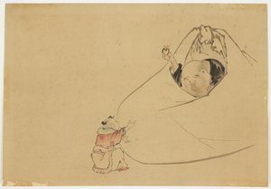 Küçük Bir Çocuğa Alevli Mücevher Sunan Hotei, c.1850 (kağıt üzerinde mürekkep ve renk)