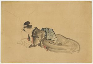 Uzanmış Courtesan Reading, c.1850 (kağıt üzerinde mürekkep ve renkli)