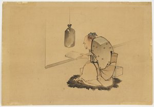 Bir Pencerede Akademik Okuma, c.1850 (kağıt üzerinde mürekkep ve renk) by Katsushika (school of) Hokusai