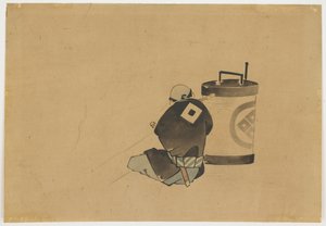 Oturan Refakatçi Lambanın Yanında Sigara İçiyor, ca. 1850 (kağıt üzerinde mürekkep ve renk) by Katsushika (school of) Hokusai