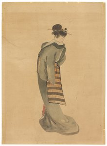 Duran Güzel (arkadan görünüm), c.1850 (kağıt üzerinde mürekkep ve renkli) by Katsushika (school of) Hokusai