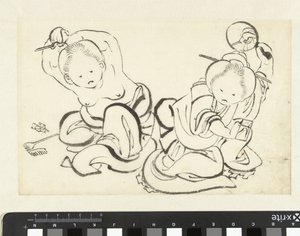 İki kadın saçlarını kestiriyor by attributed to Katsushika Hokusai