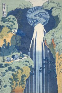 Çeşitli İllerde Şelaleler Turu serisinden Kiso Yolu Üzerindeki Mesafenin Derinlerinde Amida Şelalesi by Katsushika Hokusai