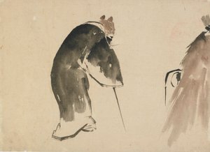 18. yüzyılın sonlarında ve 19. yüzyılın başlarında siyah bir cüppe giymiş yaşlı bir fare. by Katsushika Hokusai