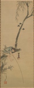 Bir ağacın dalından balık tutan çocuk, Edo dönemi, 1839. by Katsushika Hokusai