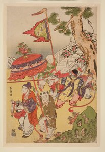 Bir Çam Ağacının Yanında Oynayan Çinli Çocuklar by Katsushika Hokusai