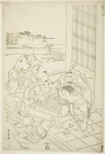 Çinli ve Tatar Çocukları Bir Go Oyunu İçin Kavga ediyor by Katsushika Hokusai