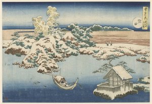 Sumida Nehri karda Sumida (nesne üzerindeki başlık) Kar, Ay ve Çiçekler (dizi adı) Setsugekka (nesne üzerinde dizi başlığı) by Katsushika Hokusai