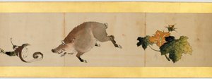 Çeşitli Resimlerle Elle Kaydırma Detayı, Edo Dönemi, kağıt üzerinde 1839 mürekkep ve renk by Katsushika Hokusai