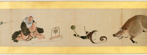 Çeşitli Resimlerle Elle Kaydırma Detayı, Edo Dönemi, kağıt üzerinde 1839 mürekkep ve renk by Katsushika Hokusai